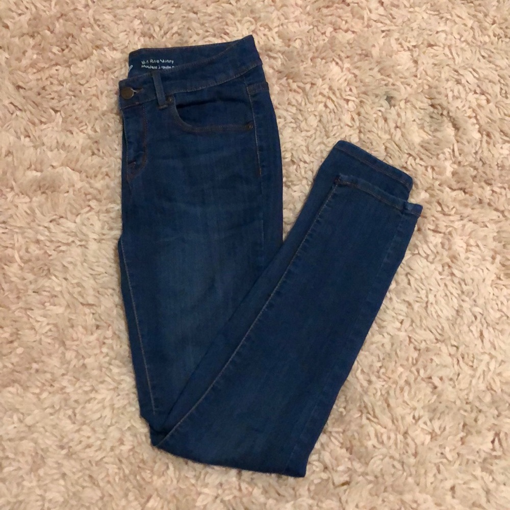 gently worn dark washed denim jeans